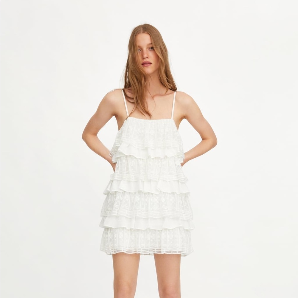 Zara Embroidered Ruffled Dress